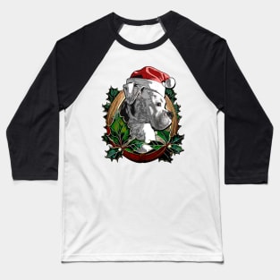 White Boxer in a Santa Hat Baseball T-Shirt